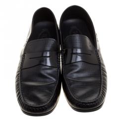 Pre Owned Tod's Black Leather Driving Penny Loafers Size 41