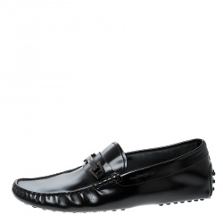 Pre Owned Tod's Black Leather Macro Clamp Loafers Size 41