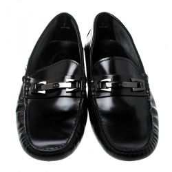 Pre Owned Tod's Black Leather Macro Clamp Loafers Size 41