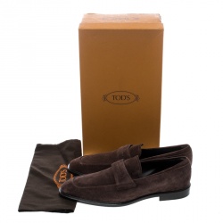 مملوكة مسبقًا Tod's Brown Suede Top Stitch Detail Loafers Size 42