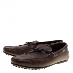 Pre Owned حذاء لوفرز تودز سويدى بنى بفيونكة مضفرة مقاس 44.5