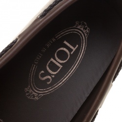 Pre Owned حذاء لوفرز تودز سويدى بنى بفيونكة مضفرة مقاس 44.5