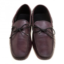 Pre Owned Tod's Maroon Leather Contrast Braided Bow Loafers Size 45.5