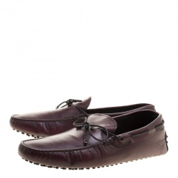 Pre Owned Tod's Maroon Leather Contrast Braided Bow Loafers Size 45.5