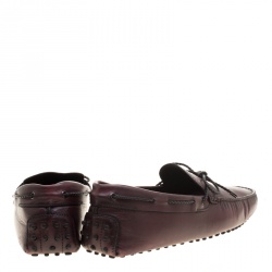 Pre Owned Tod's Maroon Leather Contrast Braided Bow Loafers Size 45.5