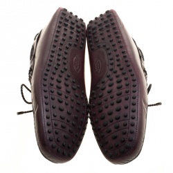 Pre Owned Tod's Maroon Leather Contrast Braided Bow Loafers Size 45.5