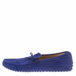مملوكة مسبقًا Tod's Blue Suede Bow Detail Driving Loafers Size 45.5