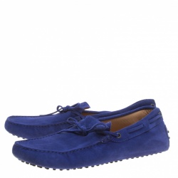 مملوكة مسبقًا Tod's Blue Suede Bow Detail Driving Loafers Size 45.5