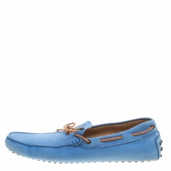 Pre Owned حذاء لوفرز تودز فيونكة مجدولة لون متباين مع سويدي أزرق مقاس 45.5