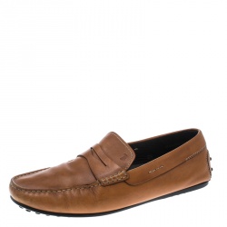 Pre Owned Tod's Tan Leather City Gommino Penny Loafers Size 42.5