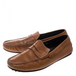 Pre Owned Tod's Tan Leather City Gommino Penny Loafers Size 42.5