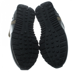  Tod's Khaki Green/Black Knit Fabric and Leather Pebbled Heel Slip On Sneakers Size 42
