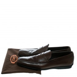 Pre Owned حذاء لوفرز تودز بيني جلد بني مقاس 47