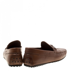 Pre Owned Tod's Brown Leather Doppia T Loafers Size 44.5