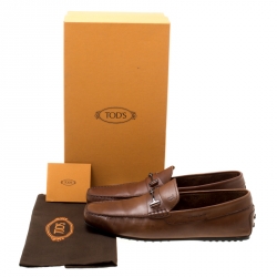 Pre Owned Tod's Brown Leather Doppia T Loafers Size 44.5