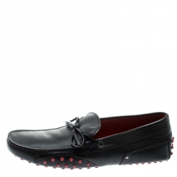 Pre Owned Tod's For Ferrari Black Leather Bow Loafers Size 42