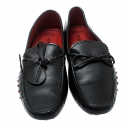 Pre Owned Tod's For Ferrari Black Leather Bow Loafers Size 42