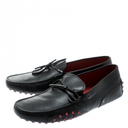 Pre Owned Tod's For Ferrari Black Leather Bow Loafers Size 42