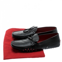 Pre Owned Tod's For Ferrari Black Leather Bow Loafers Size 42