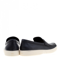 Tod's Blue Leather Penny Boat Slip On Sneakers Size 47