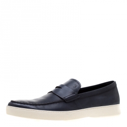 Tod's Blue Leather Penny Boat Slip On Sneakers Size 47