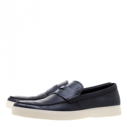 Tod's Blue Leather Penny Boat Slip On Sneakers Size 47