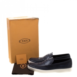 Tod's Blue Leather Penny Boat Slip On Sneakers Size 47