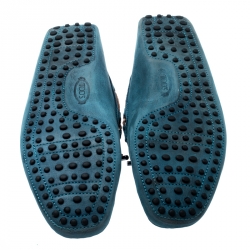 Pre Owned حذاء لوفرز تودز فيونكة مضفر مغاير مع سويدي أزرق مقاس 41.5