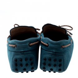 Pre Owned حذاء لوفرز تودز فيونكة مضفر مغاير مع سويدي أزرق مقاس 41.5