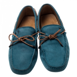 Pre Owned حذاء لوفرز تودز فيونكة مضفر مغاير مع سويدي أزرق مقاس 41.5