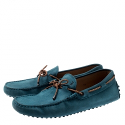 Pre Owned حذاء لوفرز تودز فيونكة مضفر مغاير مع سويدي أزرق مقاس 41.5