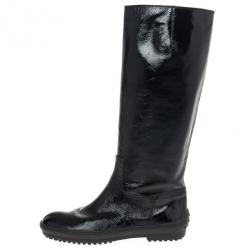 مملوكة مسبقًا Tod's Black Patent Knee Length Boots Size 38.5