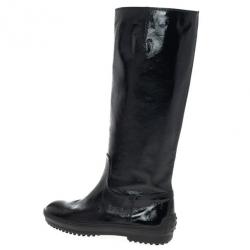 مملوكة مسبقًا Tod's Black Patent Knee Length Boots Size 38.5