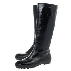 مملوكة مسبقًا Tod's Black Patent Knee Length Boots Size 38.5