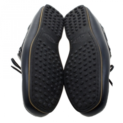 Pre Owned Tod's Blue Leather Bow Loafers Size 42.5