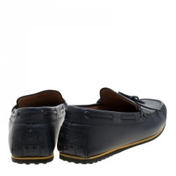 Pre Owned Tod's Blue Leather Bow Loafers Size 42.5