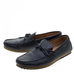 Pre Owned Tod's Blue Leather Bow Loafers Size 42.5