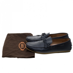 Pre Owned Tod's Blue Leather Bow Loafers Size 42.5
