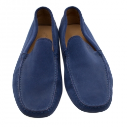 Pre Owned Tod's Blue Suede Moccasins Size 44