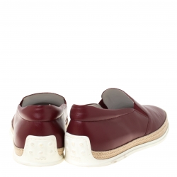 Tod's Burgundy Leather Slip On Espadrilles Sneakers Size 43