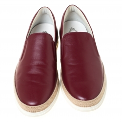 Tod's Burgundy Leather Slip On Espadrilles Sneakers Size 43