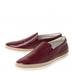 Tod's Burgundy Leather Slip On Espadrilles Sneakers Size 43