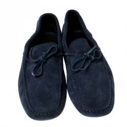مملوكة مسبقًا Tod's Blue Suede Leather Bow Slip On Loafers Size 42.5