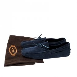مملوكة مسبقًا Tod's Blue Suede Leather Bow Slip On Loafers Size 42.5