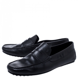 Pre Owned Tod's Black Leather Gommino Loafers Size 42.5