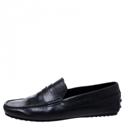 Pre Owned Tod's Black Leather Gommino Loafers Size 42.5
