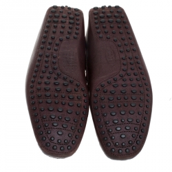 Pre Owned Tod's Brown Textured Leather Bow Slip On Loafers Size 40