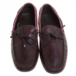 Pre Owned Tod's Brown Textured Leather Bow Slip On Loafers Size 40