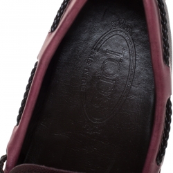 Pre Owned Tod's Brown Textured Leather Bow Slip On Loafers Size 40