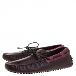 Pre Owned Tod's Brown Textured Leather Bow Slip On Loafers Size 40